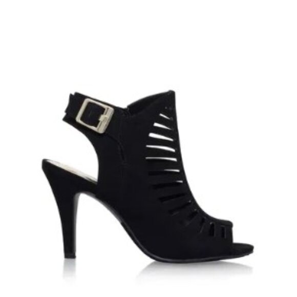 Nine West - Suite Mid-High Heel Open Peep Toe Black Sandal Size 6.5 - Picture 1 of 7